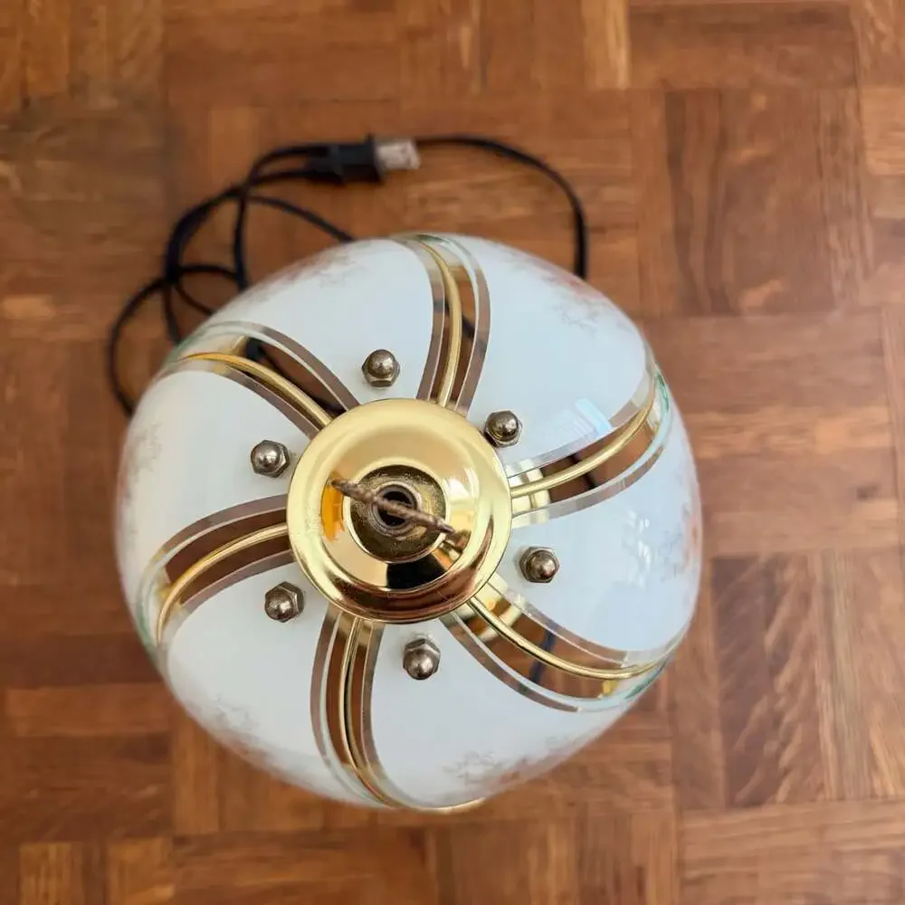 Vintage Floral Segmented Curved Glass Globe Touch Table Lamp with Brass Base